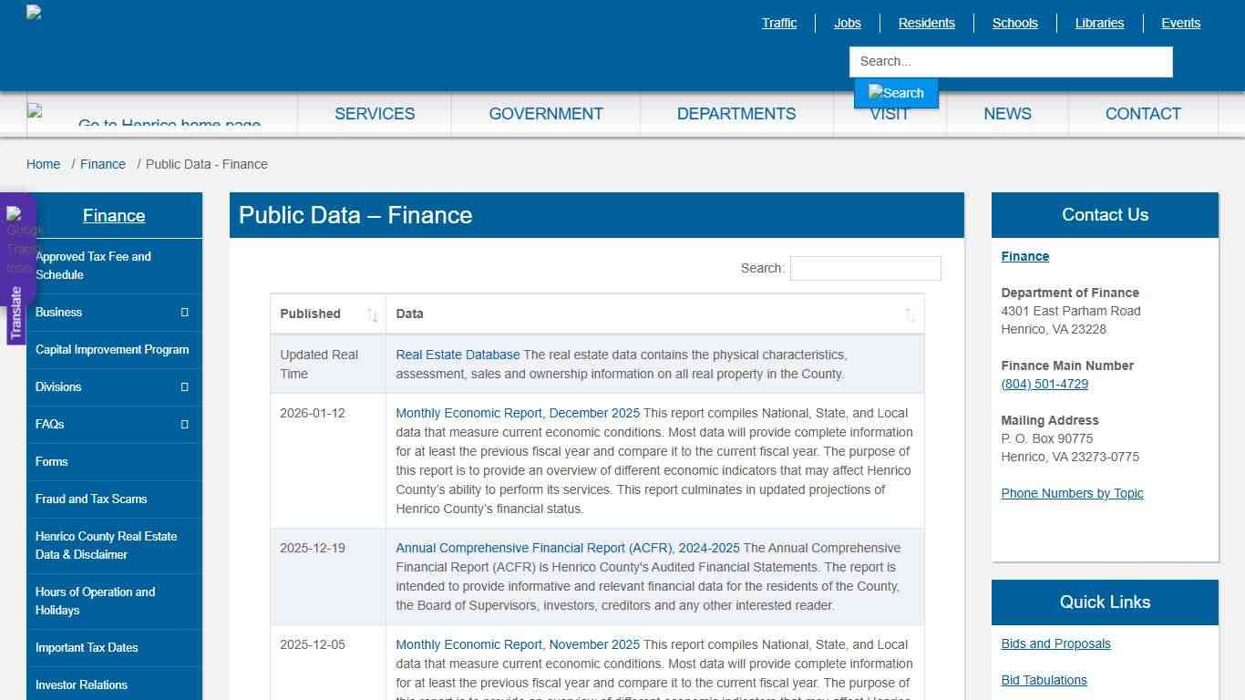 Public Data - Finance » Henrico County, Virginia