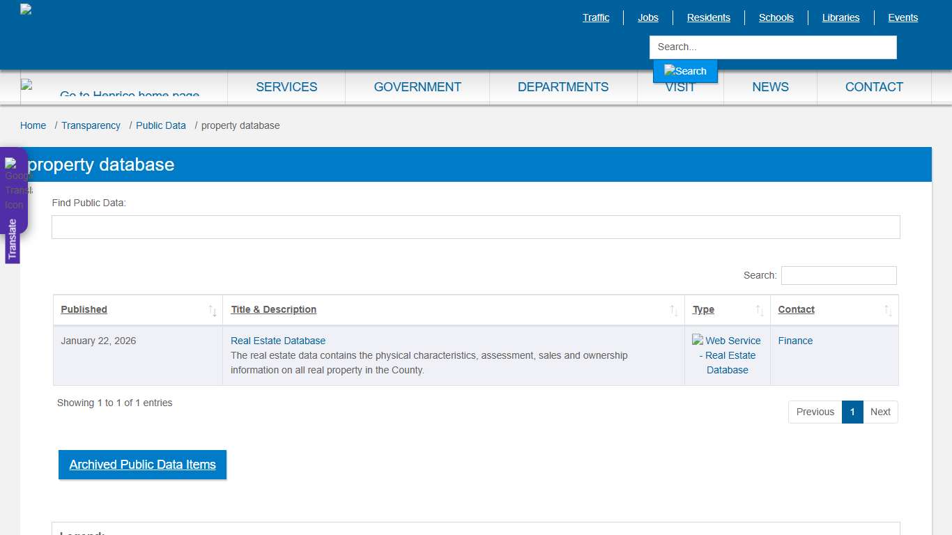 property database Public Data » Henrico County, Virginia